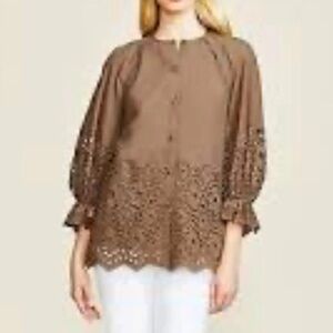 White Embellished Buttoned Blouse
Stock photo of top is pictured in brown